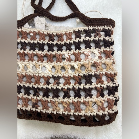 Brown and Cream Crochet Shoulder Bag - Picture 10 of 11